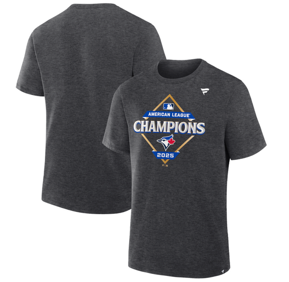 Men's Toronto Blue Jays Fanatics Heather Charcoal 2025 American League Champions Locker Room T-Shirt