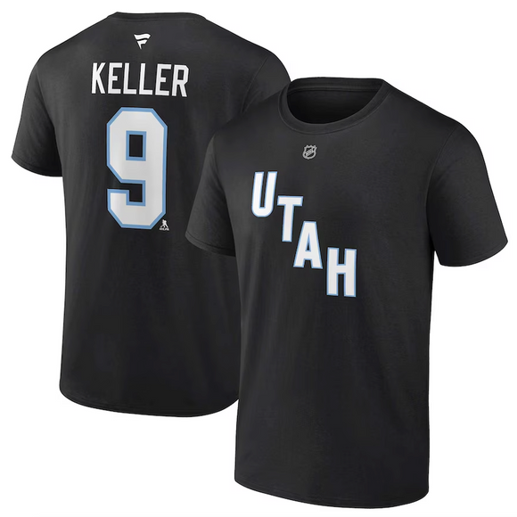 Men's Utah Hockey Club Clayton Keller Fanatics Black Authentic Stack Name & Number T-Shirt