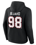 Men's Chicago Blackhawks Connor Bedard Fanatics Black Authentic Stack Name & Number Tri-Blend Pullover Hoodie