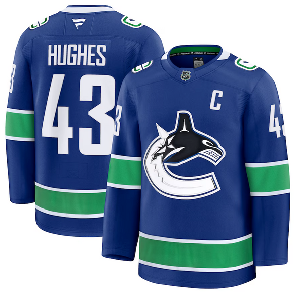 Men's Vancouver Canucks Fanatics Blue Home Premium NHL Hockey Jersey - Quinn Hughes