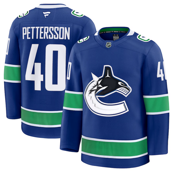 Men's Vancouver Canucks Fanatics Blue Home Premium NHL Hockey Jersey - Elias Pettersson