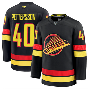 Men's Vancouver Canucks Fanatics Black Alternate Premium NHL Hockey Jersey - Elias Pettersson