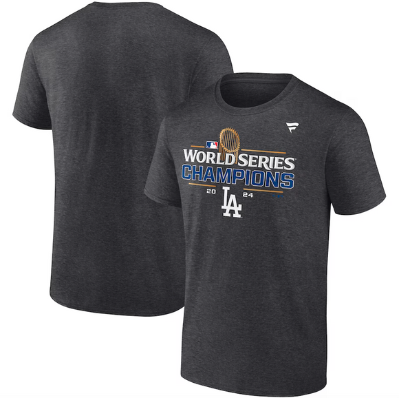 Men's Fanatics Heather Charcoal Los Angeles Dodgers 2024 World Series Champions Locker Room T-Shirt