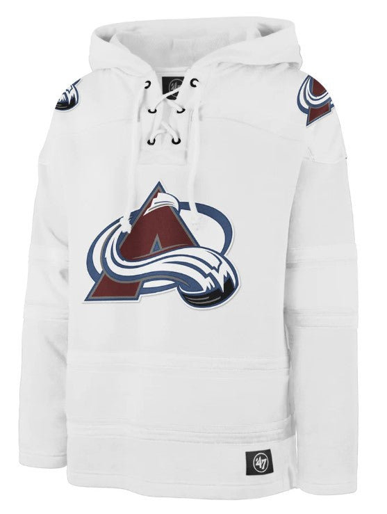 Men's Colorado Avalanche NHL Hockey '47 Brand Heavyweight Jersey Lacer Hoodie - White Out