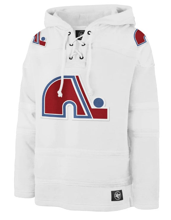 Men's Quebec Nordiques NHL Hockey '47 Brand Heavyweight Jersey Lacer Hoodie - White Out