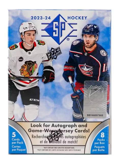 2023/24 Upper Deck SP Hockey 8-Pack Blaster Box 8 Packs per Box, 5 Cards per Pack