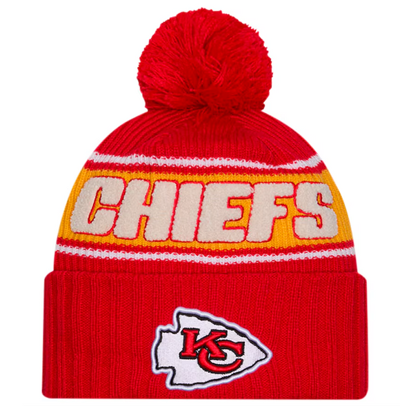 Men's New Era Red Kansas City Chiefs 2024 Sideline Sport Cuffed Knit Hat with Pom