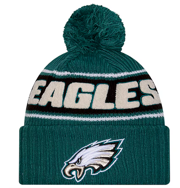 Men's New Era Green Philadelphia Eagles 2024 Sideline Sport Cuffed Knit Hat with Pom