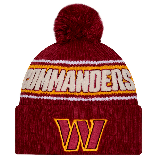 Men's New Era Burgundy Washington Commanders 2024 Sideline Sport Cuffed Knit Hat with Pom