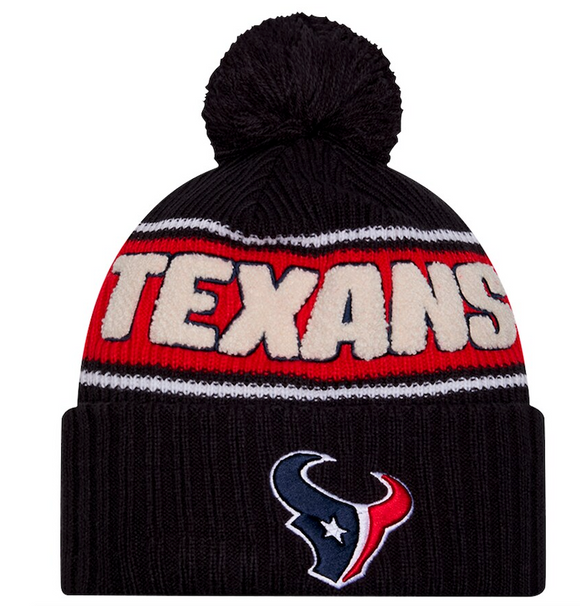 Men's New Era Navy Houston Texans 2024 Sideline Sport Cuffed Knit Hat with Pom