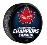 2025 Team Canada NHL Inglasco 4 Nations Face-Off Championship Souvenir Roster Hockey Puck