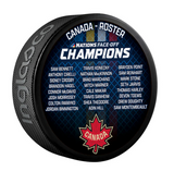 2025 Team Canada NHL Inglasco 4 Nations Face-Off Championship Souvenir Roster Hockey Puck