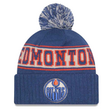 Men's Edmonton Oilers NHL New Era Royal Blue Retro Chill Knit Pom Hat