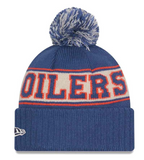 Men's Edmonton Oilers NHL New Era Royal Blue Retro Chill Knit Pom Hat