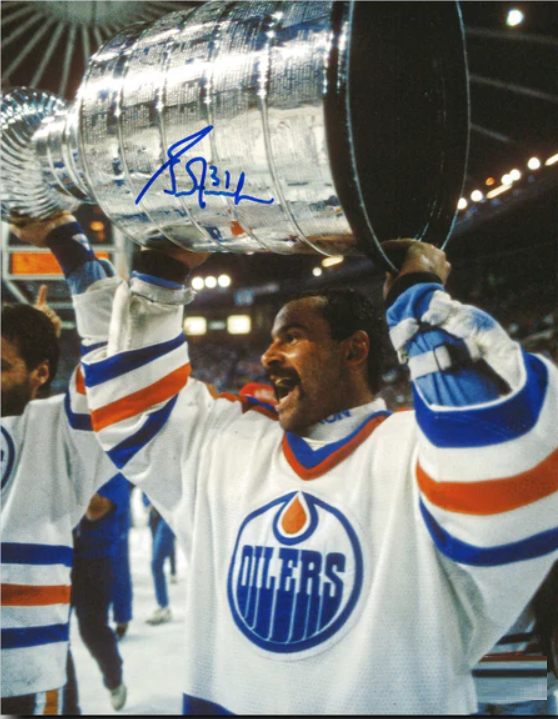 Grant Fuhr Edmonton Oilers Signed 8x10 NHL Hockey Lifting the Cup Photograph