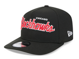 Men’s Chicago Blackhawks New Era Script 9FIFTY A-Frame Snapback Adjustable Hat – Black