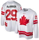 Men's 2026 Team Canada Bauer Olympics White Replica Hockey Jersey - Nathan MacKinnon - Bleacher Bum Collectibles