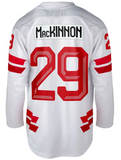 Men's 2026 Team Canada Bauer Olympics White Replica Hockey Jersey - Nathan MacKinnon - Bleacher Bum Collectibles