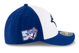 Men's Toronto Blue Jays New Era Alt 3 Royal White 39THIRTY M-Crown Flex Hat - 50th Logo Side Patch