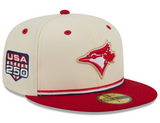 Men's Toronto Blue Jays New Era USA 250 Fourth of July 59FIFTY Fitted Hat - Cream/Red