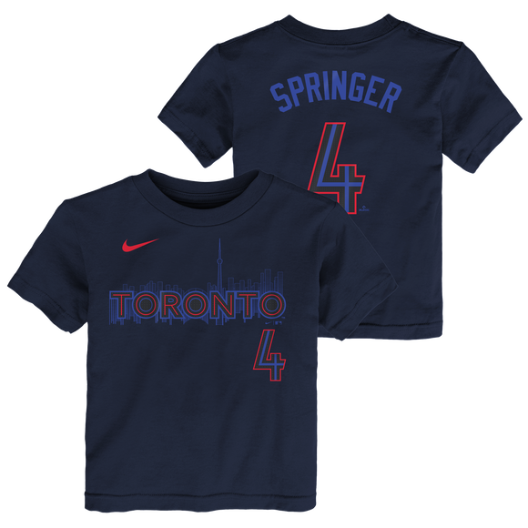 Kids Toronto Blue Jays George Springer Nike Navy 2024 City Connect Name & Number T-Shirt - 3 Size Groups