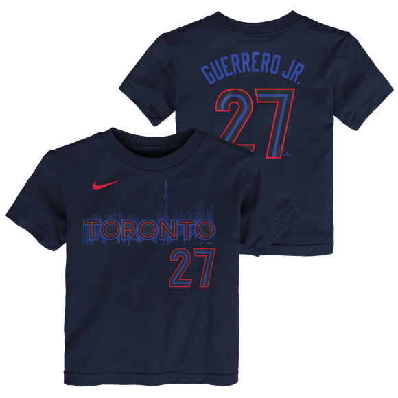 Kids Toronto Blue Jays Vladimir Guerrero Jr. Nike Navy 2024 City Connect Name & Number T-Shirt - 3 Size Groups