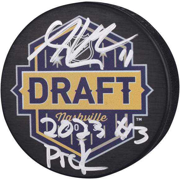 Adam Fantilli Columbus Blue Jackets Autographed Fanatics Authentic 2023 Draft Logo Hockey Puck with 