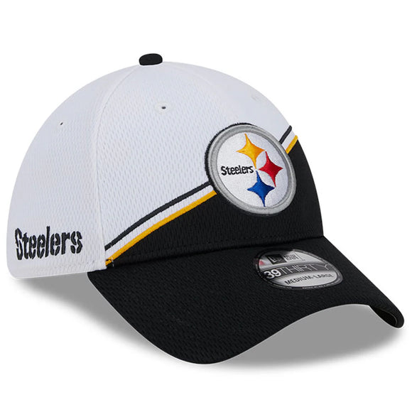 Men's New Era White/Black Pittsburgh Steelers 2023 Sideline 39THIRTY Flex Hat