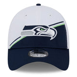 Men's New Era White/College Navy Seattle Seahawks 2023 Sideline 39THIRTY Flex Hat