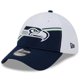 Men's New Era White/College Navy Seattle Seahawks 2023 Sideline 39THIRTY Flex Hat