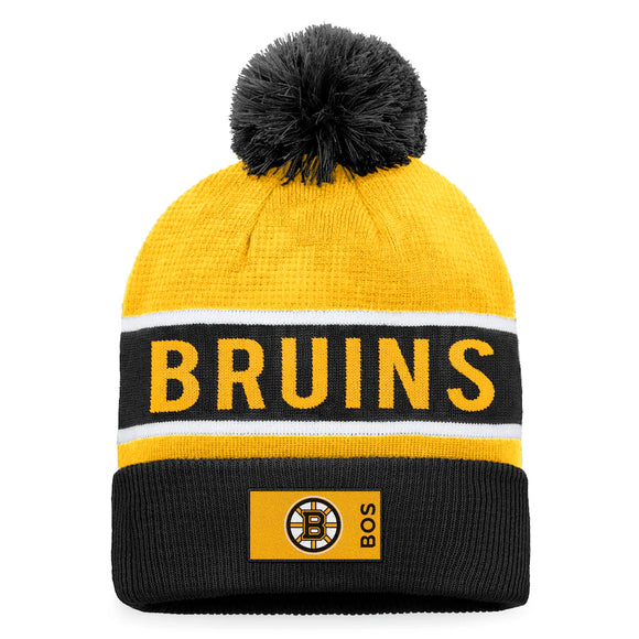 Boston Bruins Fanatics Branded Authentic Pro Cuffed Knit Hat with Pom - Gold/Black