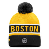 Boston Bruins Fanatics Branded Authentic Pro Cuffed Knit Hat with Pom - Gold/Black