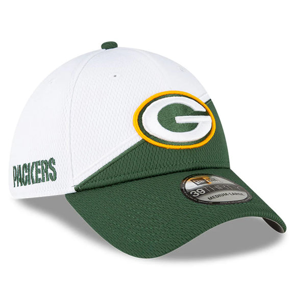 Men's New Era White/Green Green Bay Packers 2023 Sideline 39THIRTY Flex Hat