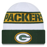 Men's New Era White/Green Green Bay Packers 2023 Sideline Tech Cuffed Knit Hat
