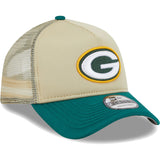 Green Bay Packers New Era All Day A-Frame Trucker 9FORTY Adjustable Hat - Tan/Green