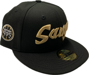 Men's Raptors 905 SAUGA Word Mark Black Gold New Era 59fifty Fitted Custom Hat Cap