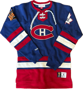 Men's Mitchell & Ness Navy Montreal Canadiens Vintage Retro Heritage Lace-Up Pullover Sweatshirt