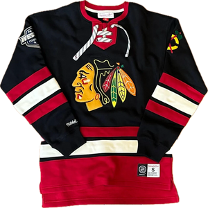 Men's Mitchell & Ness Black Chicago Blackhawks Vintage Retro Heritage Lace-Up Pullover Sweatshirt