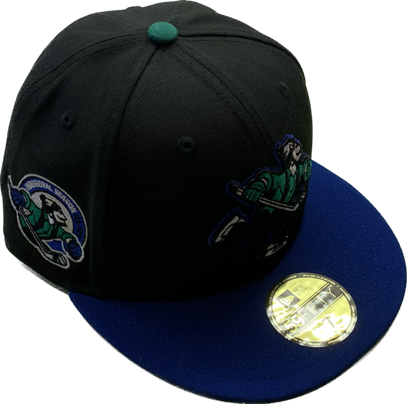 Men's Abbotfords Canucks Black/Blue Hat Side Patch New Era 59fifty Fitted Hat Cap - AHL Hockey