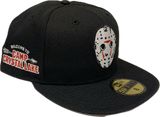 Friday the 13th Jason Voorhees Hockey Mask Camp Crystal Lake New Era 59Fifty Fitted Hat - Black