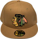 Men's New Era Light Bronze Chicago Blackhawks NHL Hockey Custom 59FIFTY Fitted Hat
