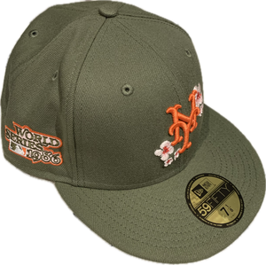 New York Mets New Era 59Fifty Flower 1986 World Series Side Patch Hat - Olive