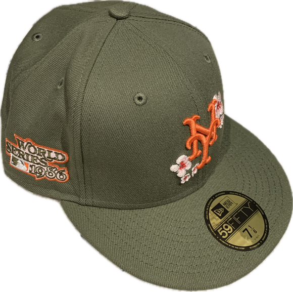 New York Mets New Era 59Fifty Flower 1986 World Series Side Patch Hat - Olive