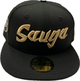 Men's Raptors 905 SAUGA Word Mark Black Gold New Era 59fifty Fitted Custom Hat Cap