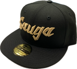 Men's Raptors 905 SAUGA Word Mark Black Gold New Era 59fifty Fitted Custom Hat Cap