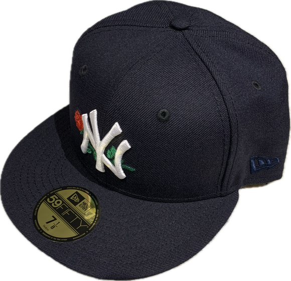 New York Yankees New Era 59fifty Custom Apple Rose Bud Traditional Logo Hat - Black