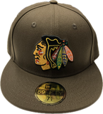 Men's New Era Brown Chicago Blackhawks NHL Hockey Custom 59FIFTY Fitted Hat