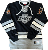 Men's Mitchell & Ness Black Los Angeles Kings Vintage Retro Heritage Lace-Up Pullover Sweatshirt