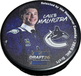 2026 NHL Entry Level Hockey Draft Souvenir Puck - Caleb Malhotra Vancouver Canucks