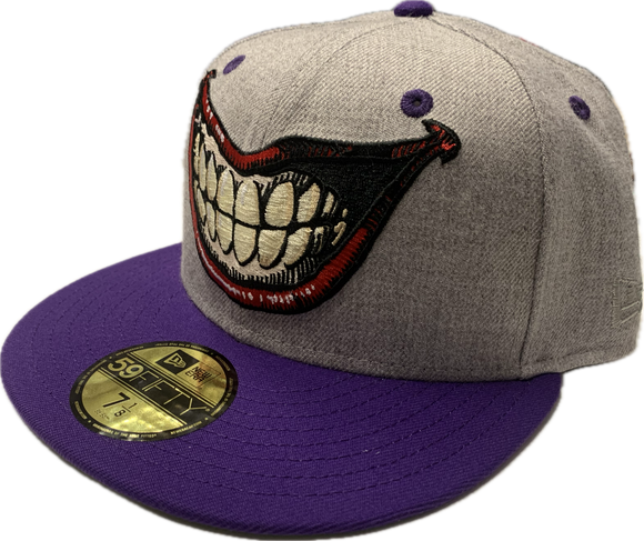 The Joker He Who Laughs DC Comics New Era 59Fifty Fitted Hat Grey Pu Bleacher Bum Collectibles